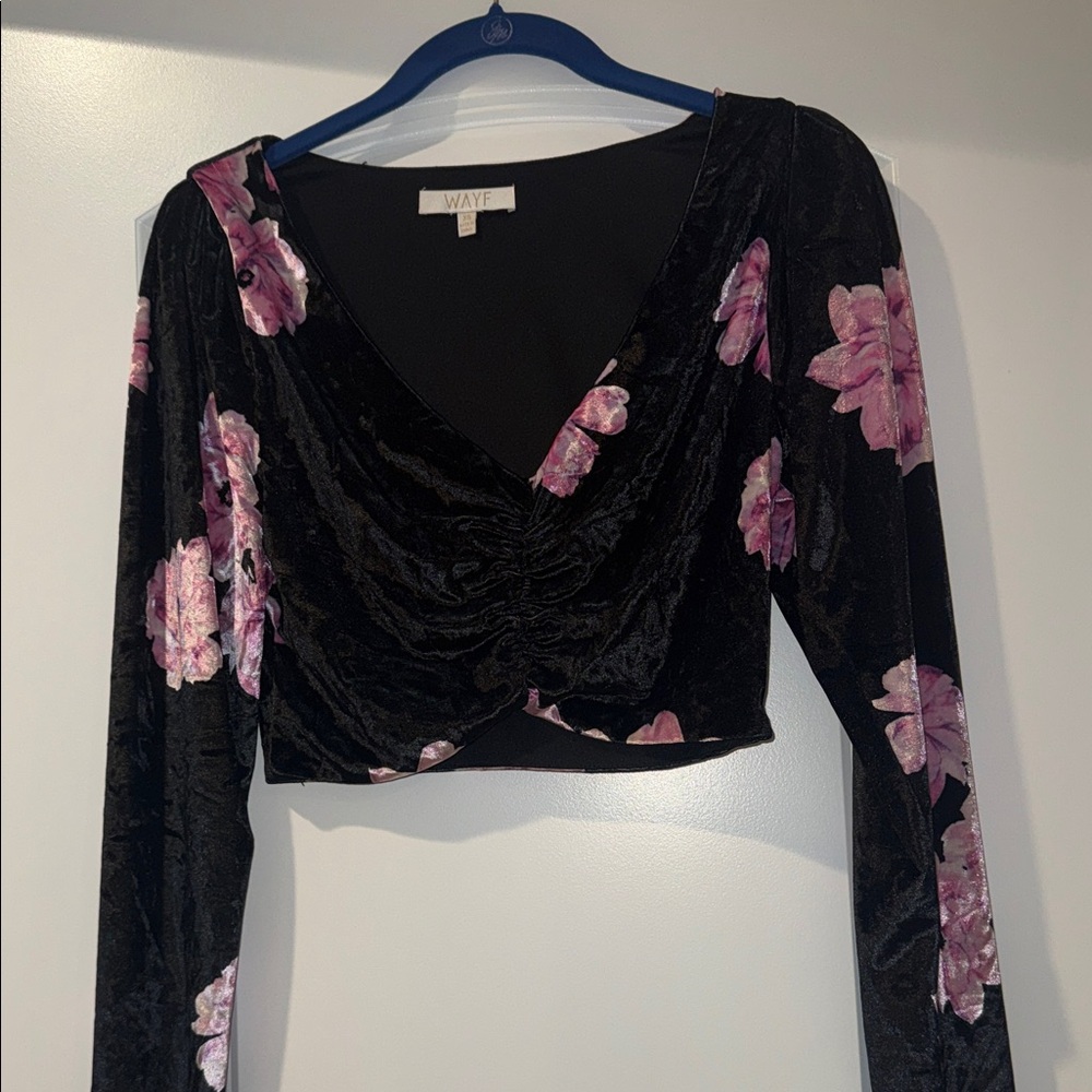 Wayf Black and Pink Floral Blouse